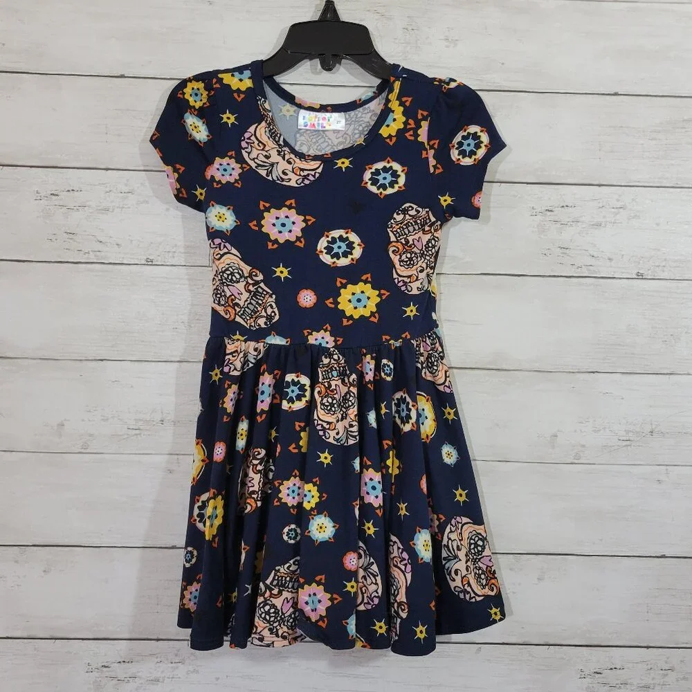Dot Dot Smile Blue Sugar‎ Skull Baby Girl Toddler Kids Dress Spring Size 2T